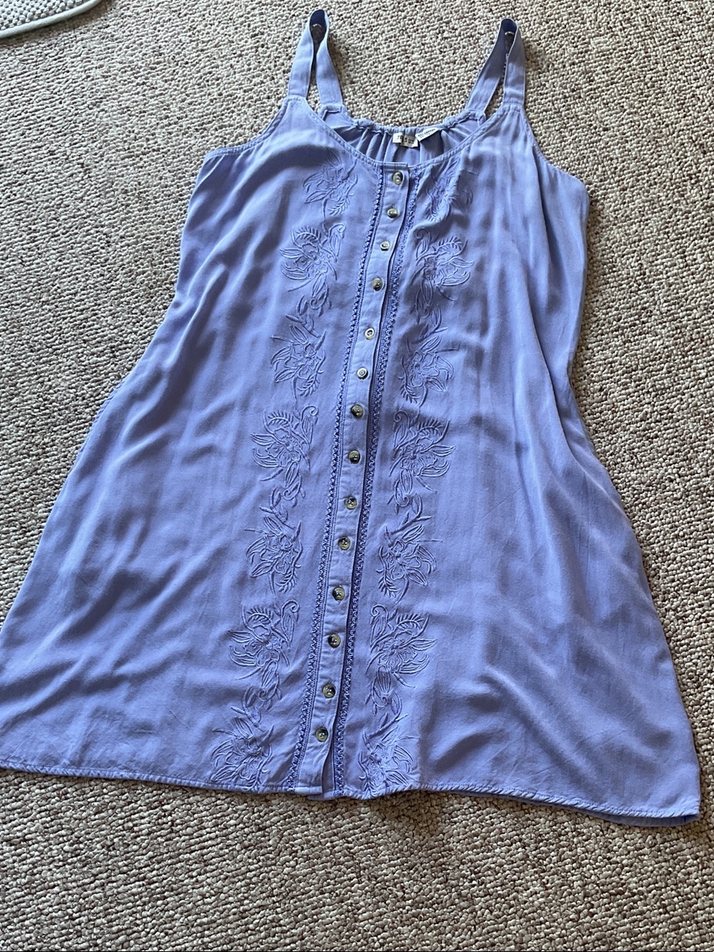 Lavender Button-Front Embroidered Slip Dress - Women